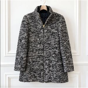 J Crew Womens 4 Italian Wool Boucle Coat Black White Tweed Speckled Zip Jacket